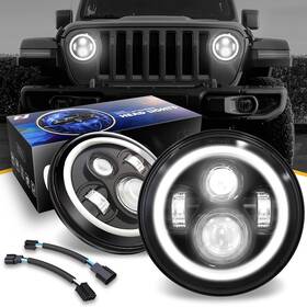 Nvl-hl-001h Nuvision Lighting 7 Inches Led Halo Drl Headlight High Low Beam Compatible With 97-17 Wrangler