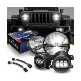 Fl-002 Nuvision Lighting Nvl-hl 7 Inches Led Headlights High Low Beam 4 Fog Lights Compatible Wi