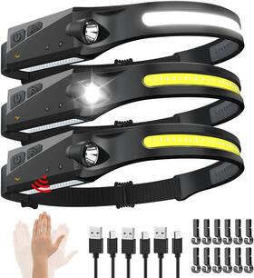 Onestop-stores 711181246889 Rechargeable Headlamp 3pcs 230 Wide Beam Head Lamp Motion Sensor Led