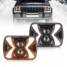 Hp-gzd-421-01-2pc-5x7-usa Opp Ulite 5x7 Led Headlights White And Amber Halo 160w Rectangle H6054 Hea