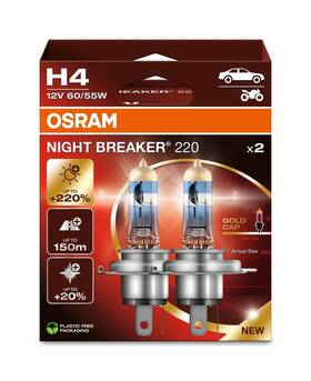 64193nb220-2hb Osram Night Breaker 220 H4 220% Brighter Halogen Headlight Lamp 64193nb220