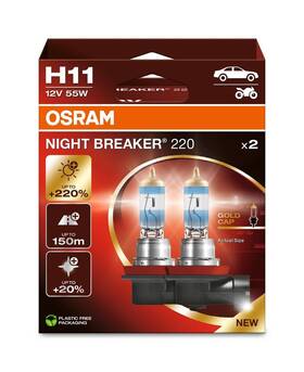 64211nb220-2hb Osram Night Breaker 220 H11 220% Brighter Halogen Headlight Lamp 64211nb22