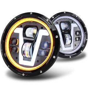8542082749 Ovotor Jk Headlights 7 Inch Led With V Type White Drl Amber Halo