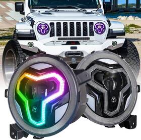 Jnjlhrgb02 Ovsauto Jl Headlights 9 Inch Rgb With Multi-function White Drl For J