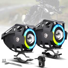 Pakrys 603563320709 Motorcycle Led Fog Lights U7 Spotlight With High Low Strobe Beam Halo Rings W