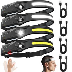 Peascat 761086240635 Rechargeable Headlamps With Motion Sensor 4pcs 230 Wide Beam Led Head Lamp
