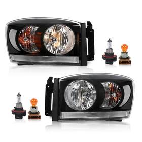 02hla3723bbwpit Pit66 2006 2009 Dodge Ram 1500 2500 3500 Clear Black Headlights With Light Bar