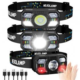 Hl-3d-re-3p Plusinto Headlamp Rechargeable 3 Pack Led Super Bright Headlight With Red Light