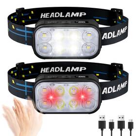 Hl-8l-2p Plusinto 8 Led Headlight Rechargeable 2 Pack With Motion Sensor 12 Mode Bright Headli