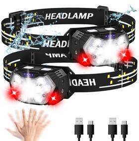 Hl-re-zf1p Plusinto 9 Led Headlamp Rechargeable 2 Pack 2000 Lumens Super Bright Head Lamp With R