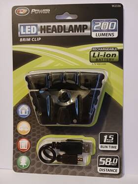 W2336 Power Led Hat Clip Light 200 Lumens Usb Rechargeable 1.5 Hour Run Time