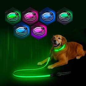 Yxus-leash1.2 Pzrlit Light Up Dog Leash 4ft Color Changing 7 Lighting Modes Rechargeable Led