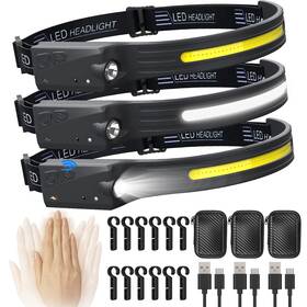 220001 Qtree Intelligence Headlamp Rechargeable 3pcs 5 Modes Led Cob Head Lamp With Motion Sensor For