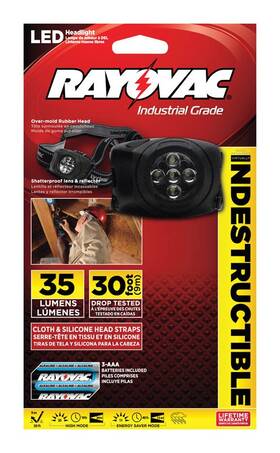 Diyhl3aaa-bta Rayovac Workhorse Pro 35 Lm Black Led Headlight Aaa Battery