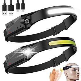 Cob230 Rechargeable Led Headlamp 2 Packs Wide Beam Headlamps 5 Modes Of Lightw