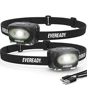 Rechargeable Led Headlamps By Eveready 2-pack Ipx4 Water Resistant Head