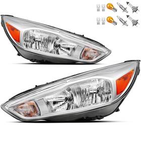 Ga-127040012 Reinko Headlights Assembly Compatible With 2015-2018 Ford Focus Halogen Headlamp Chr