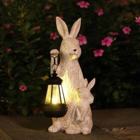 Reyiso 744316299337 Solar Garden Statues Bunny Decor With Led Lights Home Decorations Outdoor Gar