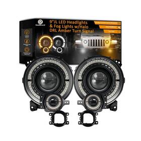 Hl904ybrl-4x Roadandlord 9 Inch Led Headlights 9ftft Jl Headlight Z-shaped Halo Drl With Fog Lights