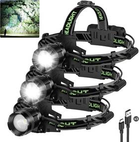 Shenzhenshikaihekejiyouxiangongsi 445024759788 3pack Rechargeable Headlamp Super Bright 99000 Lumens Led Head Lamp With 3 Mode