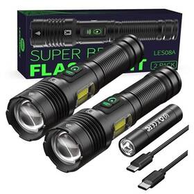 Les08a Shenzhenshizihengliankejiyouxiangongsi Rechargeable Flashlights High Lumens 100000 With Side Light - Super 2 Pack