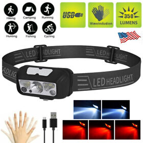 Smart Sensor Led Headlamp Rechargeable Head Torch Headlight Bar Band Light