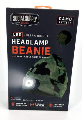 Hl0153cm-gna Social Supply Led Ultra Bright Head Lamp Breathable Fabric Camo Beanie Osfm