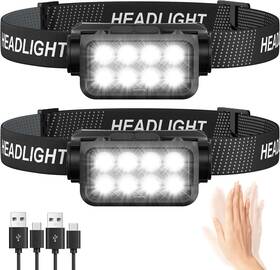 Sogdeco 744759076502 Rechargeable Headlamp Flashlight 2-pack 8 Led 2500 Lumen Ultra-light Bright