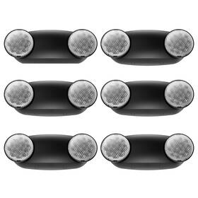 U5-bk6 Spectsun Lighting 6 Pack Led Black Emergency Light With Battery Backup Round 2 Heads -