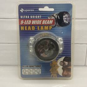 21-371ux Superex Head Lamp 9 Led Wide Beam Light Ultra Bright White Water Resistant