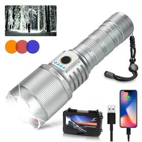 Td380-silver Teqdot Flashlights High Lumens 990000 Led Rechargeable Tactical Flashlight Zoomable