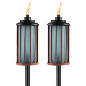 1122119 Tiki 2-pack Retro Stripe Glass Torches 65-inch Outdoor Decorative For Pat
