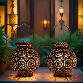 9174-r Trirocks Set Of 2 Moroccan Style Metal Table Lamp 18 Cm H Battery Powered Cor