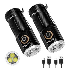 Th001 Trixhub Small Rechargeable Flashlight 2-pack High Lumens Super Bright Usb-c Charge L