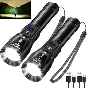 Th003 Trixhub Rechargeable Flashlights High Lumens 2pack 5mode Flash Light With Lcd Digita
