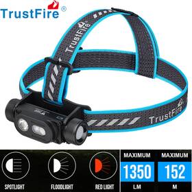 Trustfire 727567590446 H6r 1350lumen Bright Rechargeable Headlamp Waterproof With Red Flashlight