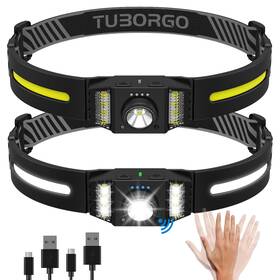 Td1200-2-us Tuborgo Rechargeable Led Headlamp 2-pack Bright Head Lamp With Motion Sensor White