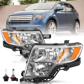 Td-hl-edge-07-10 Tusdar Headlight Assembly Set For 2007-2010 Ford Edge Halogen Headlamp Chrome Housi