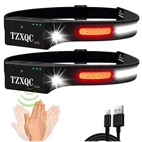 Tzxqc Led Headlamp Rechargeable Wide Beam Head Lamp With Red Cob Flashlight