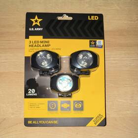 171502-us U.s. Army 3 Led Mini Headlamp 3-pack 20 Lumens Adjustable Elastic Headband