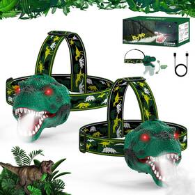 Led-dn02 Ufoled Kids Headlamp 2 Pack With Spray Rechargeable Led Dinosaur Flashlight For Boy