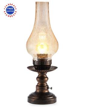 90113 Umexus Vintage Rechargeable Cordless Table Lamp Amber Hand Blown Glass Retro Farmhouse