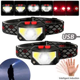 Vastfire 699926655762 2pack Headlamp Cob Led Rechargeable Headlight Torch Work Light Bar Head Band Usb