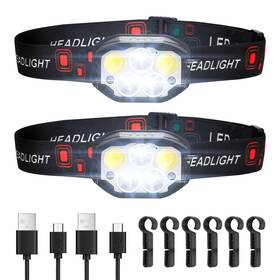 Td12708 Vevor 2 Pack Headlamps Lightweight Led Rechargeable Headlight 12 Lighting Modes