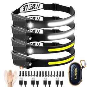 Hl2414 Vibelite 4pcs Rechargeable Headlamp Flashlight 230 Wide Beam Headlight Wit