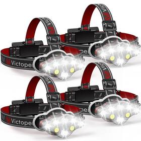Victoper 977077219816 Rechargeable Headlamp 4 Pack 8 Led 18000 High Lumen Bright Head Lamp With Red