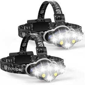 Victoper 977077219823 Rechargeable Headlamp 2 Pack 8 Led 18000 High Lumen Bright Head Lamp With Red