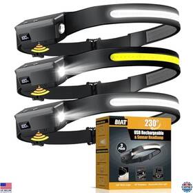 Visit The Biat Store Sjtdawg02 Rechargeable Led Headlamp 230 Wide Beam Motion Sensor 5 Modes 3pcs