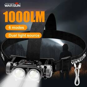 Ip65 Warsun T299 1000lm Rechargeable Led Headlamp Dual Beam 6 Modes Waterproof
