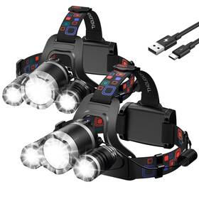 H3000 Wdtpro Headlamp Rechargeable High Lumes 2 Pack Lightweight Head Lamp With 3 Powered